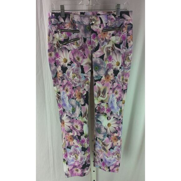 Bright EUC CAMBIO Purple Lalla Zip Floral Hi-Def Pants Jeans US 8 - Picture 1 of 5